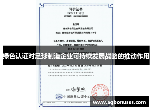 绿色认证对足球制造企业可持续发展战略的推动作用